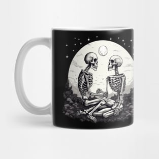 Gothic Skeleton Lovers, Eternal Love, Moon Black & White Illustration Mug